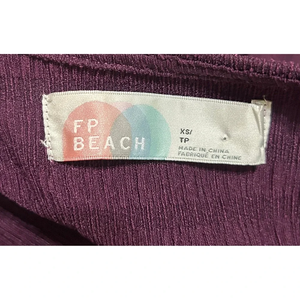 Free People FP Beach Mini Dress Womens XS Purple Crinkle Boho Ruffle Peasant